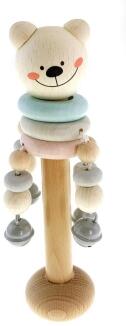 Holzspielzeug – farbenfroher Schellenstab mit niedlichem Bärendesign – BxHxT 6 x 18 x 6 cm