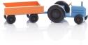 Holzspielzeug - Miniaturfahrzeug Traktor mit Kasten Anhänger Bunt - Ansicht Rechts - Räder drehen sich