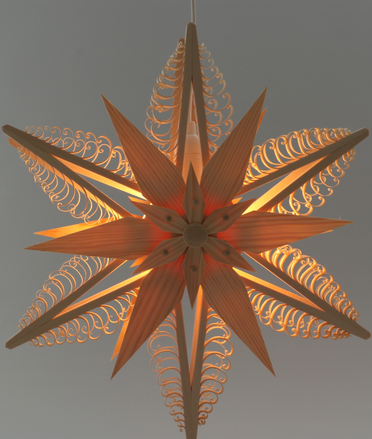 Spanstern doppelt el. Beleuchtet - Mittig sind 2 Sterne - Ansicht beleuchtet - strahlt ein warmes