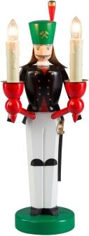 Weihnachtsfigur – detailreicher Bergmann mit grün-schwarzer Uniform, elektrisch beleuchtet – HxB =