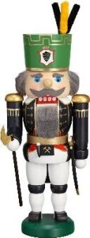 Nussknacker – detailreicher Bergmeister mit grüner Jacke, goldenen Knöpfen und schwarzem Hut – BxHxT