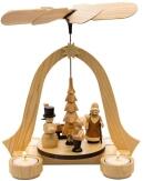 Weihnachtspyramide – detailreicher Schneemann mit Laternenkindern, naturfarben – angetrieben durch