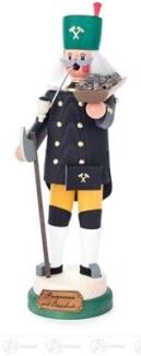 Räuchermann – kunstvoller Bergmann Erzträger mit Steigerhacke, grün-schwarz mit goldenen Akzenten – 