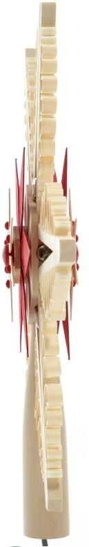 Christbaumspitze Spanstern el. Beleuchtet Mittig mit Holzstern Rot - Ansicht Seite - Komplett aus