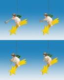 Christbaumschmuck Engel auf Sternschnuppe mit Instrument 4 teilig ohne Krone Höhe 6cm