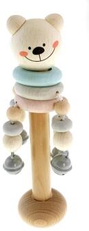 Holzspielzeug – farbenfroher Schellenstab mit niedlichem Bärendesign – BxHxT 6 x 18 x 6 cm