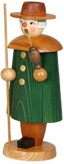 Räuchermann – Schäfer mit grünem Mantel, Hirtenstab & Pfeife – bunt bemalt – B×H×T ca. 7×17×5 cm