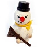 Räuchermann – liebevoller Schneemann mit schwarzem Zylinder, gelbem Schal und Besen, winterlich