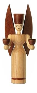Lichterfigur – eleganter Engel mit geschwungenen Flügeln und zwei Holztüllen natur- und braun