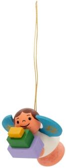 Baumbehang – fröhlicher Sternengel mit Geschenken und blauen Flügeln – BxHxT 4 x 4,5 x 3 cm