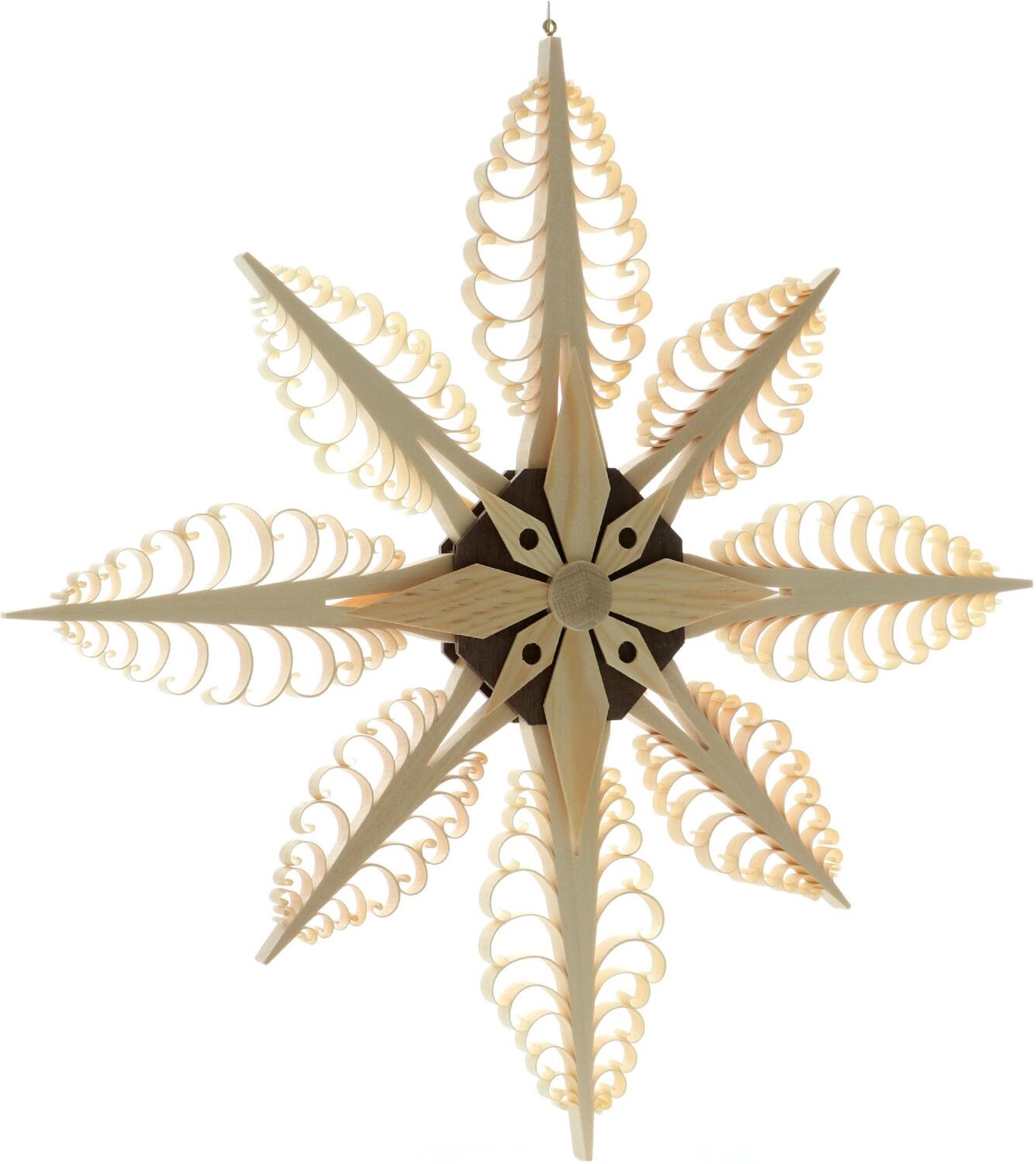 Spanstern 8 eckig Mitte mit Stern und dunklem Furnier - Ansicht Vorne - Hergestellt im Erzgebirge