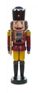 Nussknacker – majestätischer König in Rot und Gelb mit Zepter, detailverliebt geschnitzt – BxHxT =