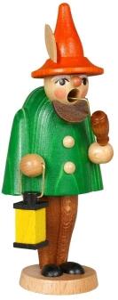 Räuchermann – Wichtel mit Laterne & Pfeife, grüner Mantel & roter Hut – handgefertigt – B×H×T ca.