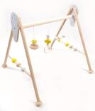 Babyspielzeug – Holztrapez mit Ente und farbigen Holzperlen und Ringen – BxHxT 62 x 54,5 x 57 cm