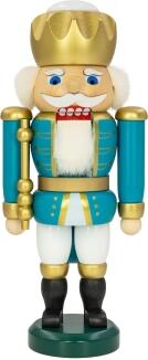 Nussknacker – König mit Schwibbogen, weiß-türkis, goldene Details – BxHxT 10 x 25 x 7 cm