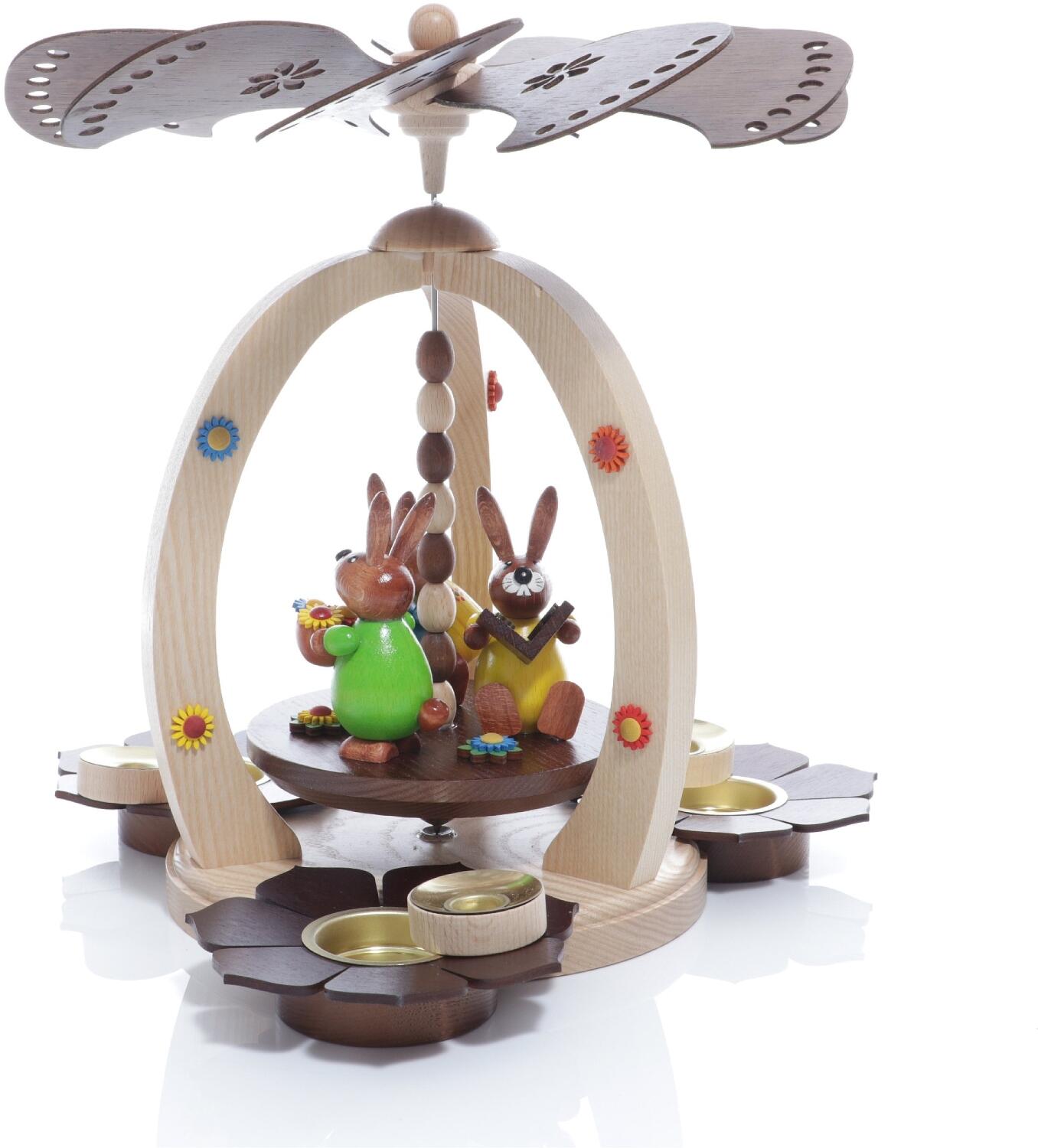 Osterpyramide - Natur mit 3 farbigen Osterhasen - Höhe 28cm