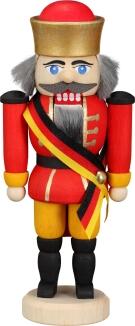 Nussknacker mit goldener Mütze und Umhang in Deutschlandfarben, detailreich bemalte Holzfigur aus