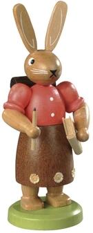 Osterfigur – liebevolles Hasenschulmädchen mit Buch und Ranzen, farbenfroh lasiert – HxB = 11 x 5 cm