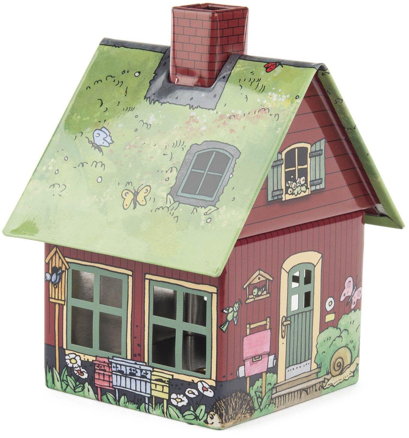 R&auml;ucherhaus &ndash; farbenfrohes Metallh&auml;uschen mit abnehmbarem Boden, handgefertigt im Erzgebirge &ndash; BxHxT = 8 x 9 x 7 cm