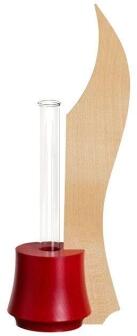 Tischvase – elegante Kombination aus Ahornholz und rubinrotem Akzent, geschwungener Holzspan – BxHxT