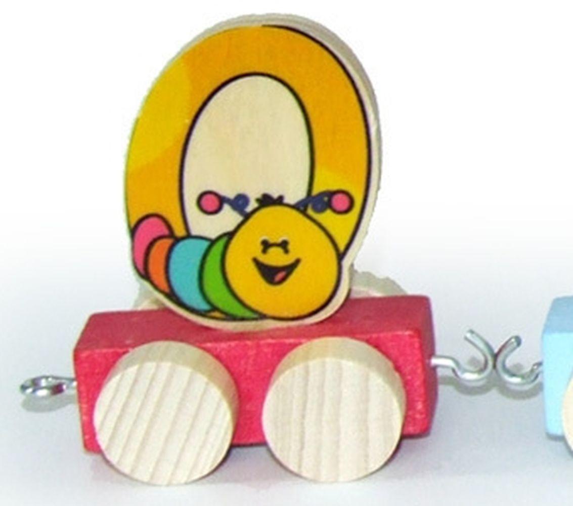 Holzdekoration Zahl 0 mit buntem Raupenmotiv auf Rädern von Hess Holz Spielzeug, 5 cm
