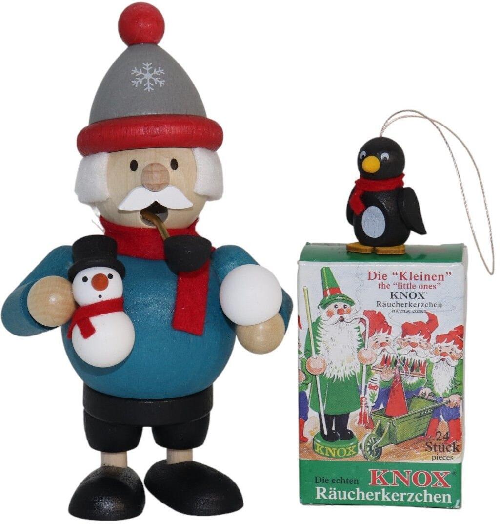 Geschenkset Mini-Räuchermann Winterwichtel mit Schneemann und Tannenduft-Räucherkerzen von
