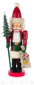 Nussknacker – prunkvoller Weihnachtsmann mit rotem Mantel, Geschenken und Baum, detailreich bemalt –