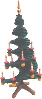 Tischschmuck – farbenfroher Holzbaum mit filigranen Stufen, bunt lackiert – BxHxT = 15 x 33 x 15 cm