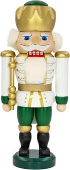 Nussknacker – majestätischer König mit goldener Krone und grünem Zepter, detailreich bemalt – BxHxT 