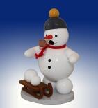 Räuchermann – fröhlicher Schneemann mit Bommelmütze und Schlitten, weiß-blau – BxHxT = 8 x 13 x 6 cm