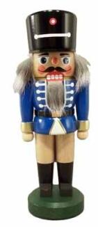 Nussknacker – Soldat blau mit schwarzem Hut & Hebelmechanik – Höhe ca. 20 cm