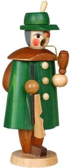 Räuchermann – liebevoller Förster mit grünem Mantel, Pfeife und Rucksack, bunt – BxHxT = 6 x 11 x 4 