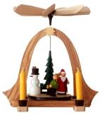 Pyramide – bunte Weihnachtsfiguren auf drehbarem Teller, naturfarbenes Gestell, für Pyramidenkerzen 