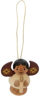 Baumbehang – naturfarbener Sternengel mit Kerze und braunen Flügeln – BxHxT 4 x 4,5 x 3 cm