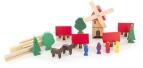 Holzspielzeug – detailreiches Dorf mit verspielter Windmühle und bunten Figuren, handgefertigt –