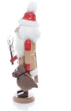 Weihnachtsfigur - Nußknacker Weihnachtsmann Natur mit Geschenkesack und Rute - Ansicht Links - Kann richtige Nüsse Knacken