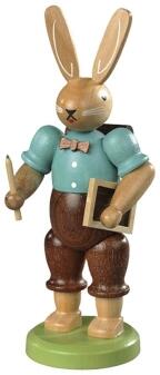Osterfigur – fröhlicher Hasenschuljunge mit Tafel und Schulranzen – H 11 cm