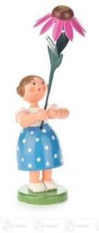 Blumenmädchen – frühlingshaft mit Sonnenhut und leuchtender Blume, bunt bemalt – H = 10 cm