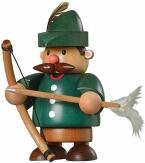 Räuchermann – detailreicher Robin Hood mit grünem Hut und Pfeil, mehrfarbig – BxHxT = 9 x 10 x 7 cm