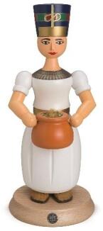 Räucherfigur – majestätische Nofretete mit edlem Gewand und filigranem Rauchgefäß, farbenfroh –