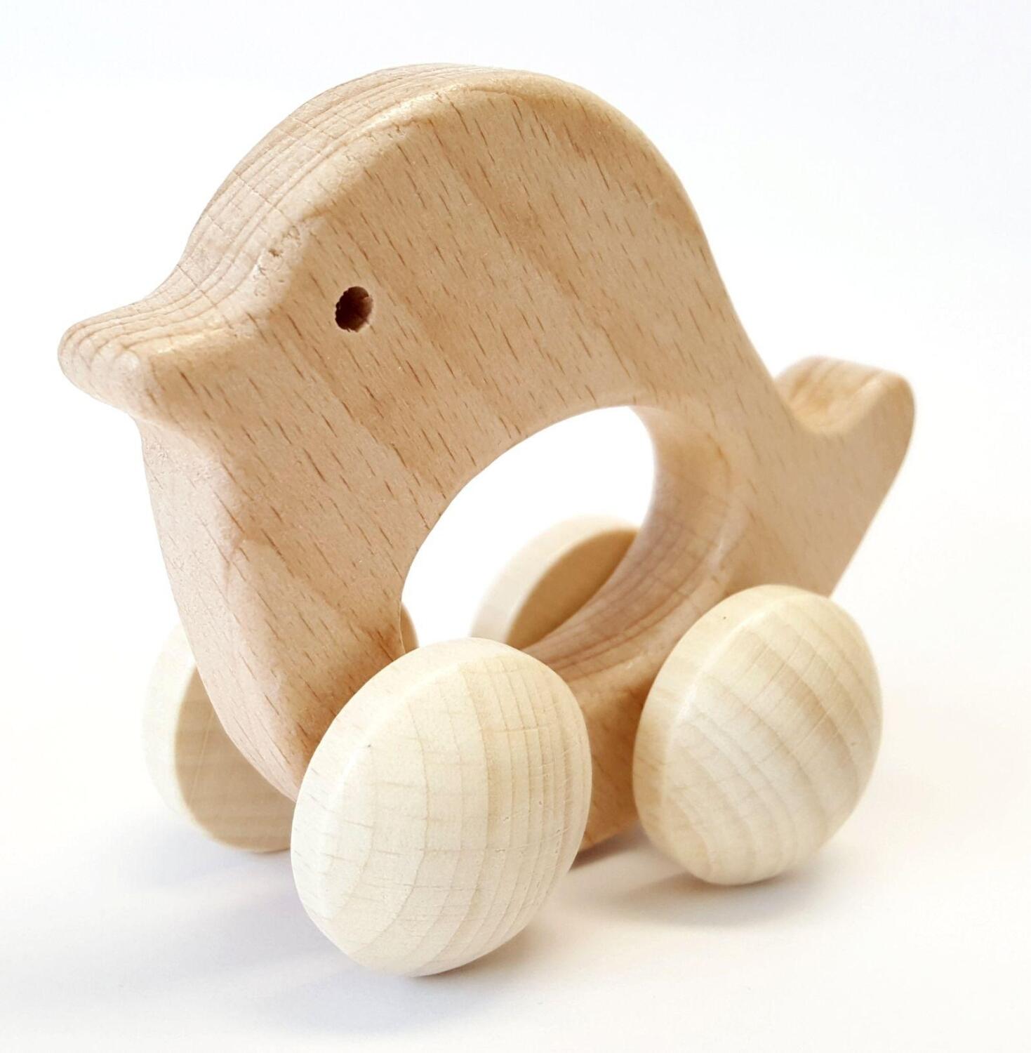 Holzspielzeug – niedlicher Vogel mit Rädern naturbelassen – BxHxT 9x7x4 cm