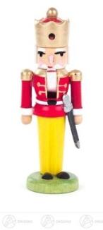 Nussknacker – detailreicher Mini-König mit goldener Krone, rot-gelb bemalt – BxHxT = 2 x 7,5 x 2,5
