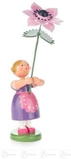 Blumenkind – farbenfrohes Mädchen mit zarter Anemone, traditionell und detailreich – HxB = 11 x 5 cm