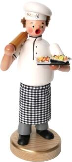 Räuchermann – detailreicher Keksbäcker mit Tablett, weißer Mütze und Nudelholz – HxB = 23 x 10 cm