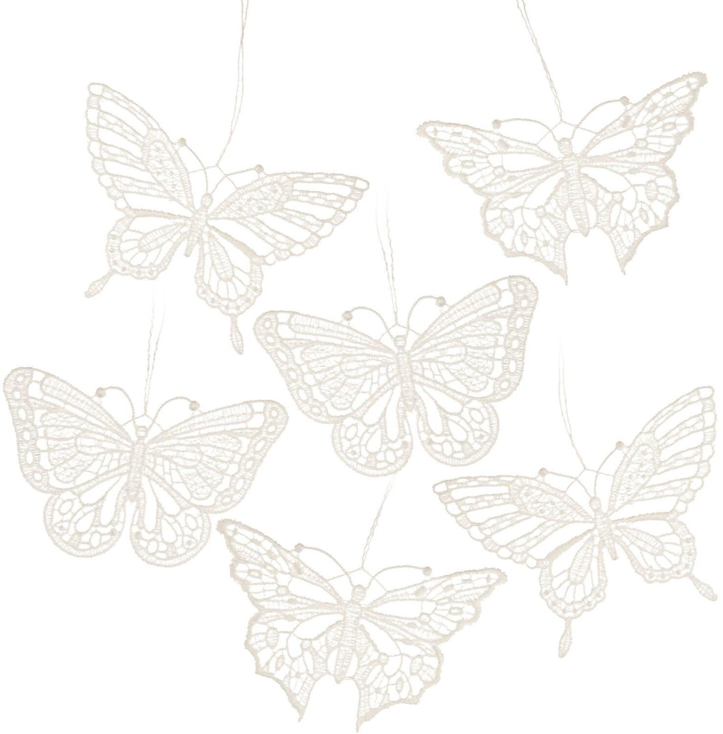 Baumschmuck &ndash; filigrane wei&szlig;e Schmetterlinge Set mit feinem Stickmuster im Set &ndash; BxHxT 8,5 x 6,5 x 0,1 cm