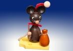 Ganzjahresdekoration Maus auf Käse als Weihnachtsmann Höhe 7cm