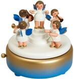 Spieluhr – detailreiche Engel mit Instrumenten und Dirigent, blau-weiß-gold lackiert – spielt