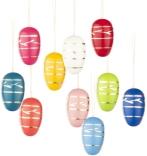 Strauchbehang – fröhlich bunte Ostereier aus Holz mit goldener Bemalung – BxHxT 1,5 x 2,5 x 1,5 cm