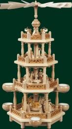 Tischpyramide Christi Geburt 3 stöckig mit Teelichter natur Höhe= 55cm