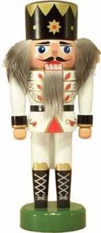 Nussknacker – erzgebirgischer Nussknacker König in Weiß – BxHxT ca. 8x22x7 cm